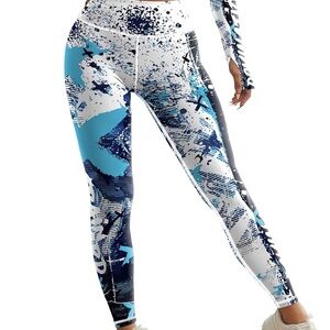 Women's Blue and White Abstract Print Leggings